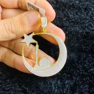 Sterling Silver Muslim Moon Star Mosque Pendant